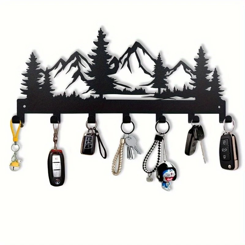 Metal Key Hanger Wall Hooks 1Pc, Mountain Forest Decorative Organizer for Keys Jackets Towels Caps Purses Foyer Washroom