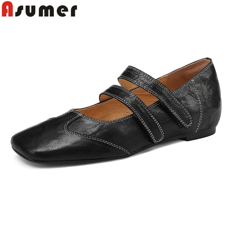 

ASUMER Plus Size 34-43 New Genuine Leather Shoes Women Flats Mary Janes Spring Summer Ladies Flat Shoes Office Dress Shoes