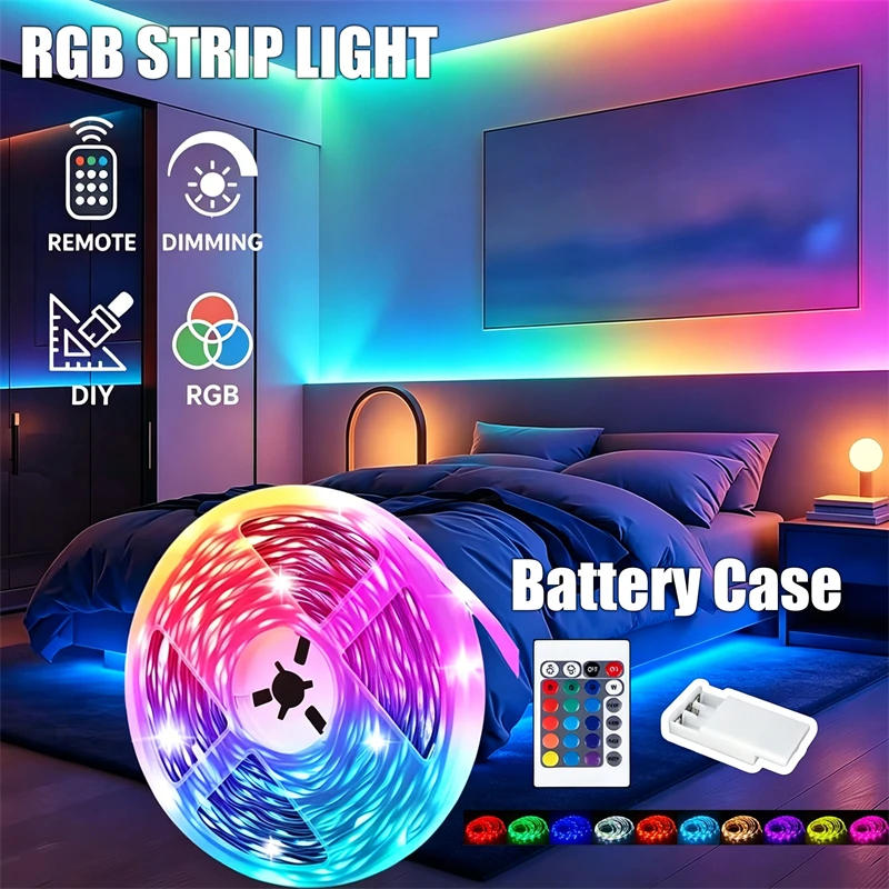 RGB LED-Streifenlichter Batteriebetrieben TV-Hintergrundbeleuchtung Mit 24-Tasten Fernbedienung für Gaming-Raum Wohnzimmer Bar Party Deko