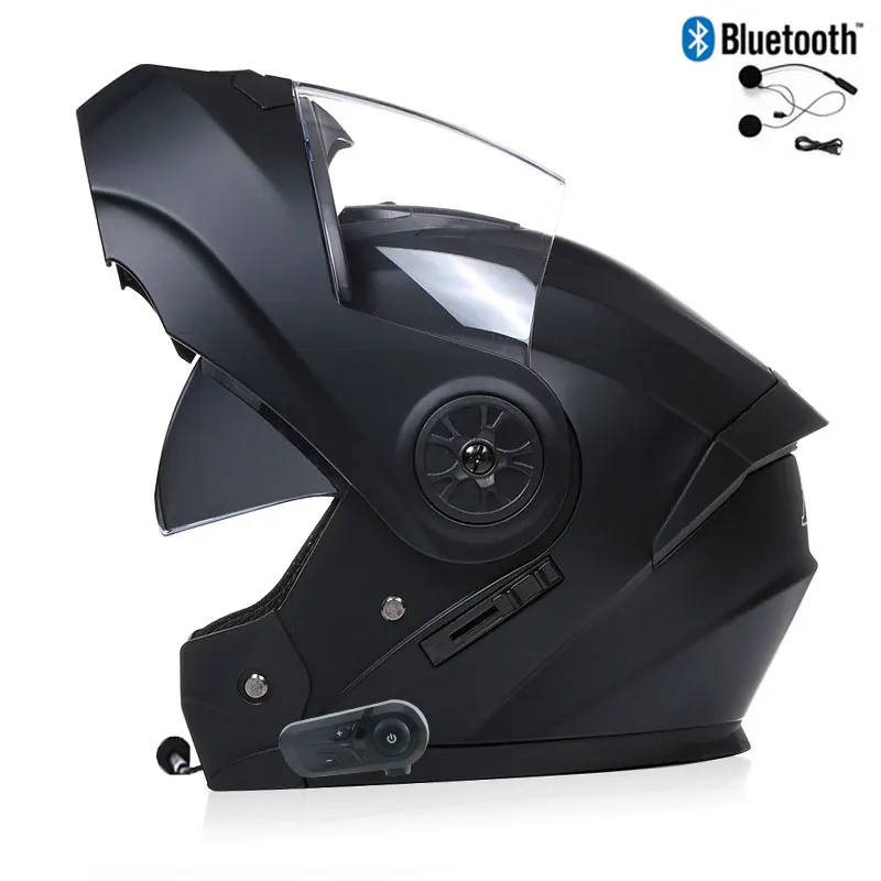 Casco da Moto ribaltabile con visiera parasole interna Dual Lens caschi da Moto integrale con attrezzature per Moto Bluetooth