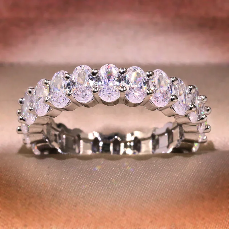 Simple Single Row CZ Design Sterling Silver Color Jewelry AAA Zircon Ring for Women Contracted Wedding Accessories
