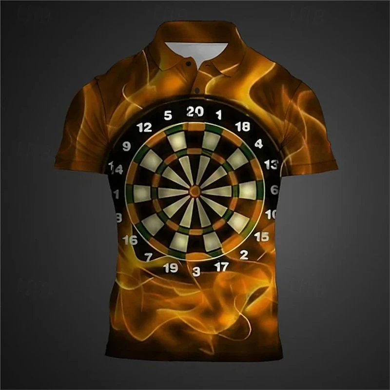 3D Print Darts Graphic Polo Shirt For Men Casual Short Sleeve Turndown Polo Shirts Clothing Mens Plus Size Button Tee Tops