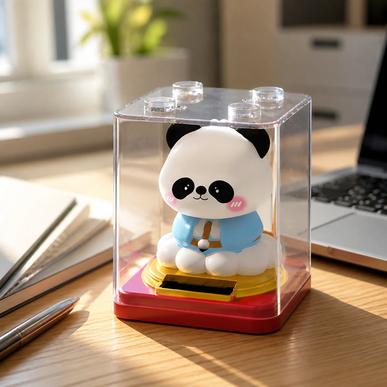 1pc Panda Bobblehead Ornament for Car Dashboard Solar Powered Nodding Figurine Office Desk Decoration New Year Christmas Gift