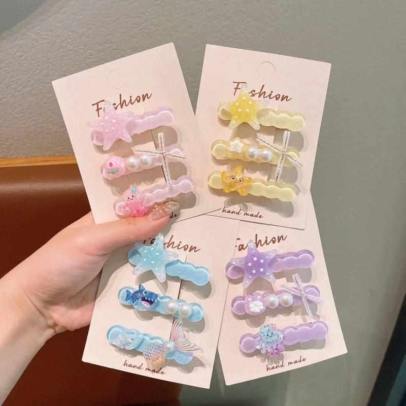 3 Pack Jelly Color Wave Octopus Hair Clip for Kids Cute Non Slip Side Bangs Holder Resin Lightweight Daily Toddler