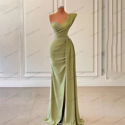 Graceful Evening Dresses For Women 2024 Simple Taffeta Prom Dress Beading Appliques Sleeveless Backless Vestidos Robes De Noche