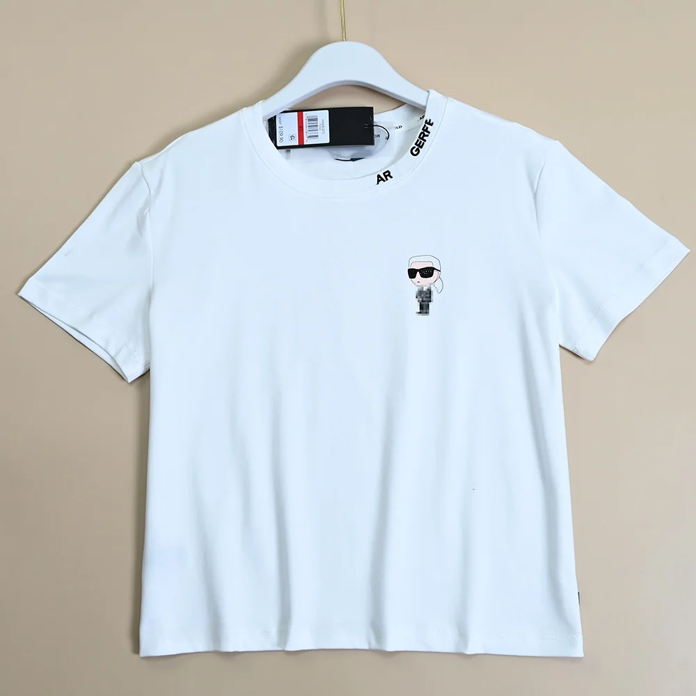 Zomer Nieuwe Sle Katoen Geborduurde Letter Ronde Ne Ort Sve T-shirt Vrouwen Diamond Embedded Ronde Ne T-shirt