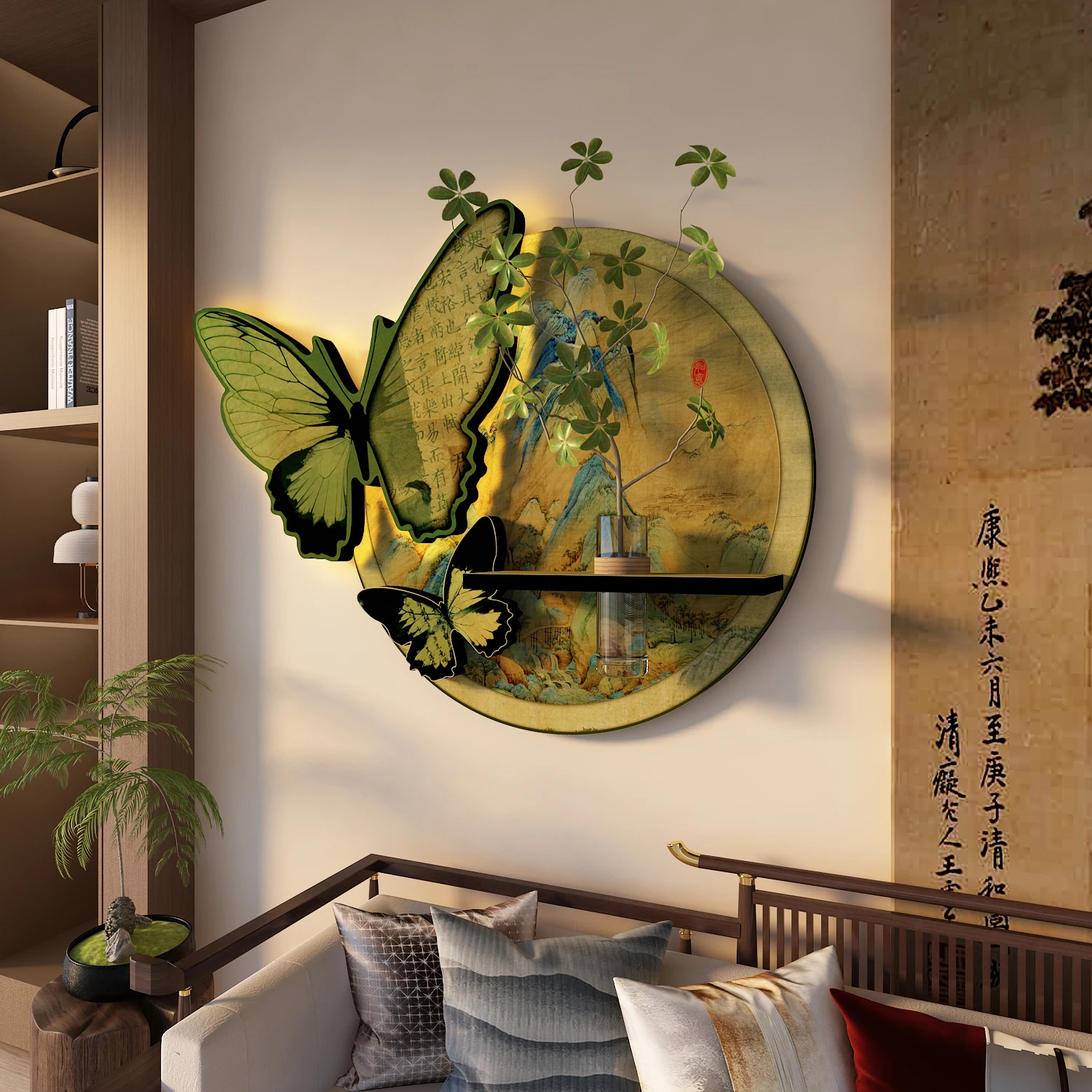Vintage Art Butterfly Decorative Landscape Painting Wall Light High Aesthetic Ambient  for Living Room Bedroom