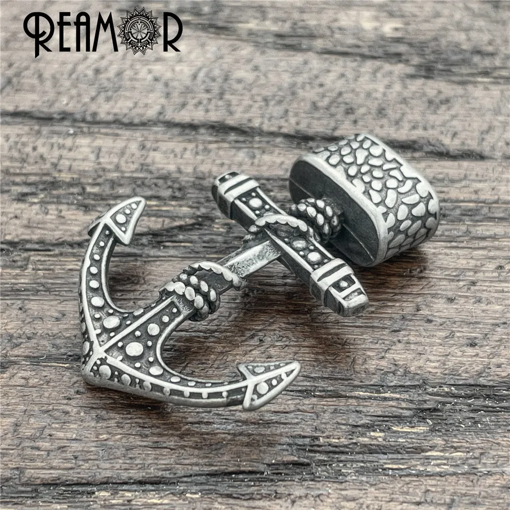 REAMOR 2pcs Stainless Steel Viking Bird Anchor Hook Double Hole For Leather Bracelet Connector Clasp Pendant Jewelry Accessories