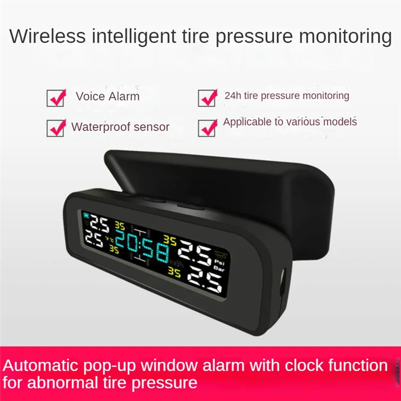

AASS-Tire Temperature Tire Pressure Monitor Car Universal Tire Inspection Monitor Wireless Solar Power External Time Easy To Use