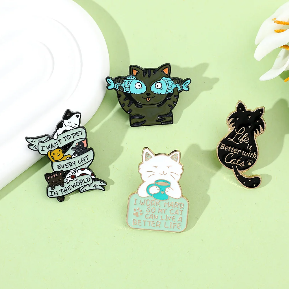 Kitten Series Brooch Cute Cartoon Animal Metal Badge Small Jewelry Gift Wholesale Cap Pin Hat Pins for Caps Backpack Accessories