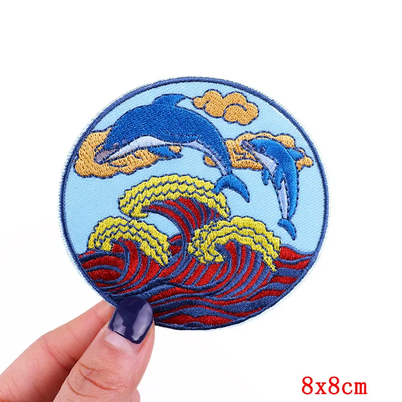 Cartoon Sun Moon Embroidery Patch Wave Applique Patches For Clothing Thermoadhesive Patches On Clothes Letter Badges Stickers