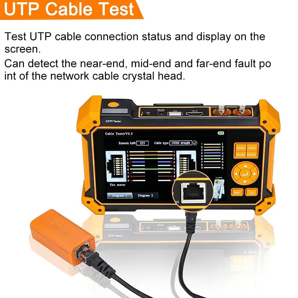 Imagem -04 - Elecpow Professional Câmera Tester Monitor Saída Analógica Utp Cabo Tester Hd3200plus 4k 8mp Cvi Tvi Ahd Sdi Cvbs