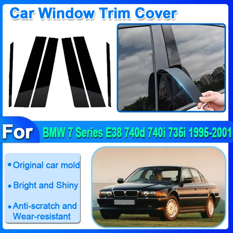 

6x Car Window Trim Cover For BMW 7 Series E38 740d 740i 735i 1995-2001 Black Silver Carbon Fiber B C Column Sticker Accessories