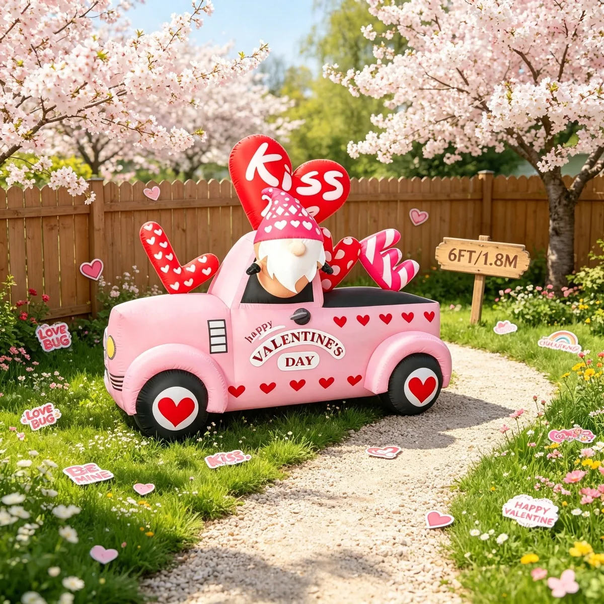 Kiss Love Heart Truck Inflatable Holiday Lighting Outdoor Valentines Decor