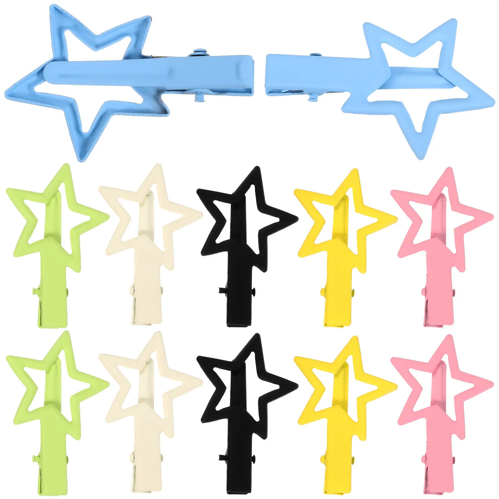 

12Pcs Star Hair Clips Candy Color Small Metal Duckbilled Clips for Girls Women Cute Decorative Hair Accessories Daily Party Use