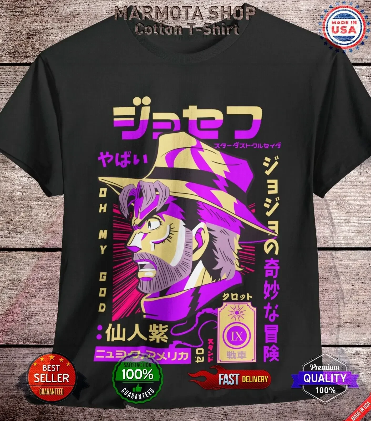 Camiseta de JoJo's Bizarre Adventure de Joseph Joestar, camiseta de Anime JJBA, camiseta de Manga