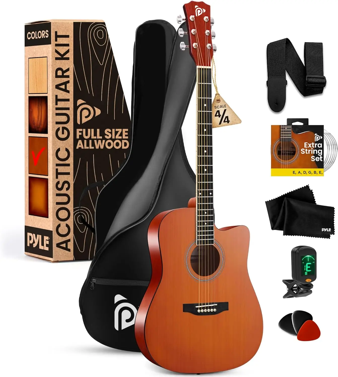 

Steel String Acoustic Guitar Kit, 4/4 Full Size Cutaway All-Wood Guitarra Acustica with Premium Accessory Set and Upgraded Gig B