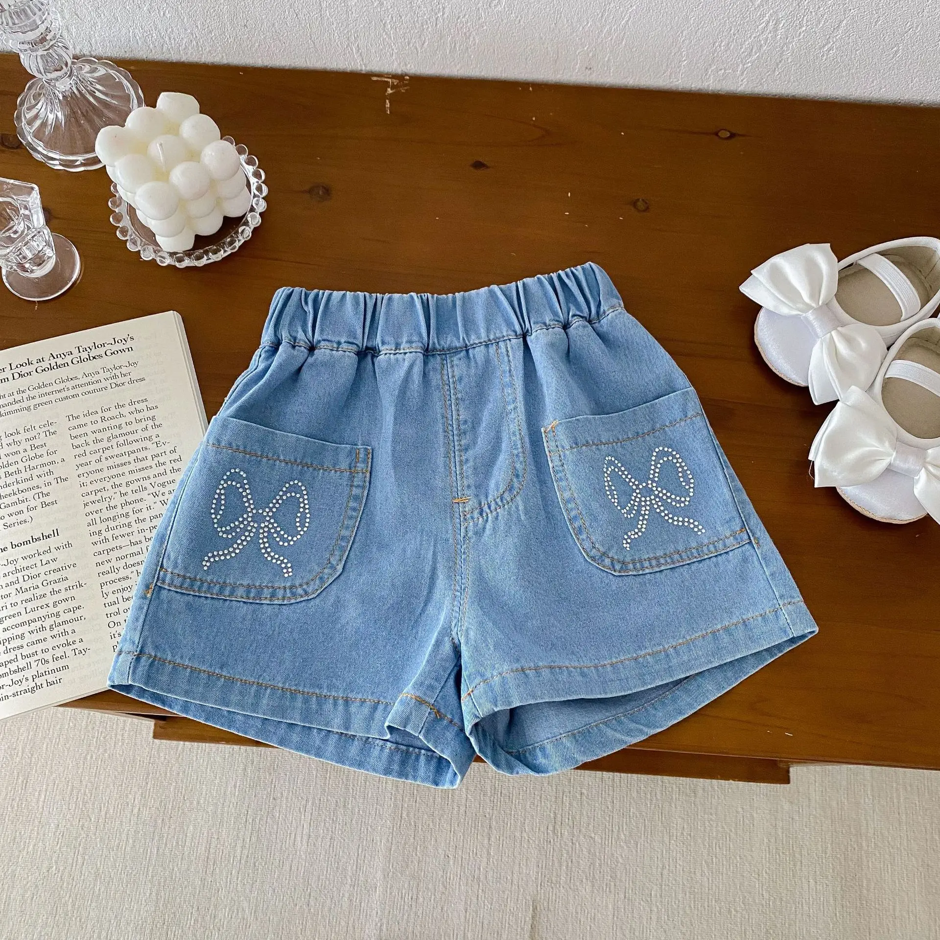 

Girls denim shorts 0-5 years old summer Korea children clothing baby fashion bow pants