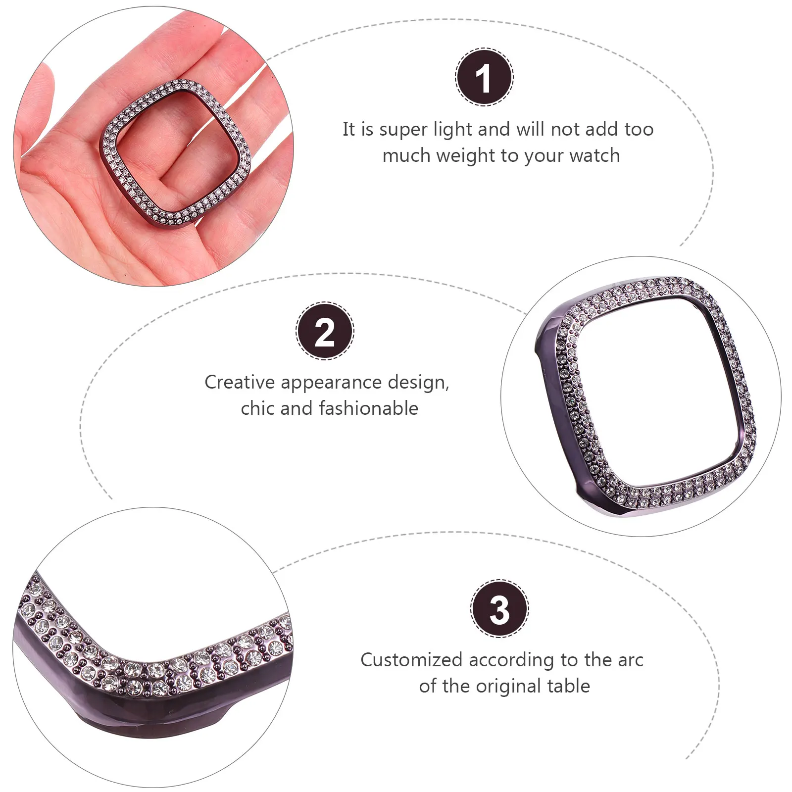 

Electroplating Protective Watch Case Silver Diamond Compatible for Fitbit Smartwatch Full Coverage Scratch Resistant Dirt Proof