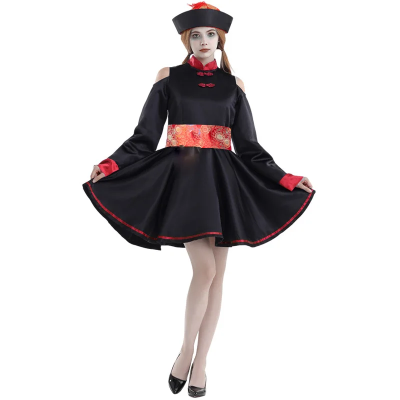 

Halloween Zombie Embroidered Print Cosplay Dress Sticker Retro Style Women's Costume Polyester Fiber 100% Stage Costume