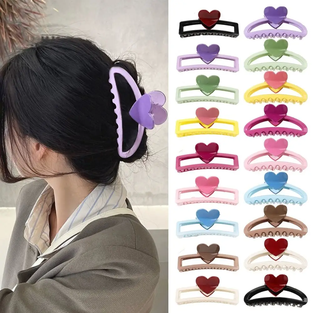 Simple Plastic Heart Hair Claw Candy Color Half Moon Hollow Shark Clip Korean Style Geometric Plastic Hair Clip Ladies/Girls