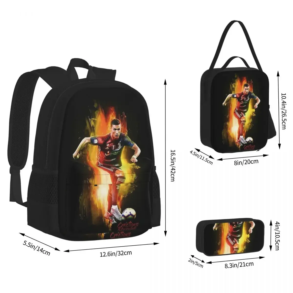 Ronaldo Wallpaper Backpacks Boys Girls Bookbag Children School Bags Cartoon Kids Rucksack Lunch Bag Pen Bag Three-Piece Set