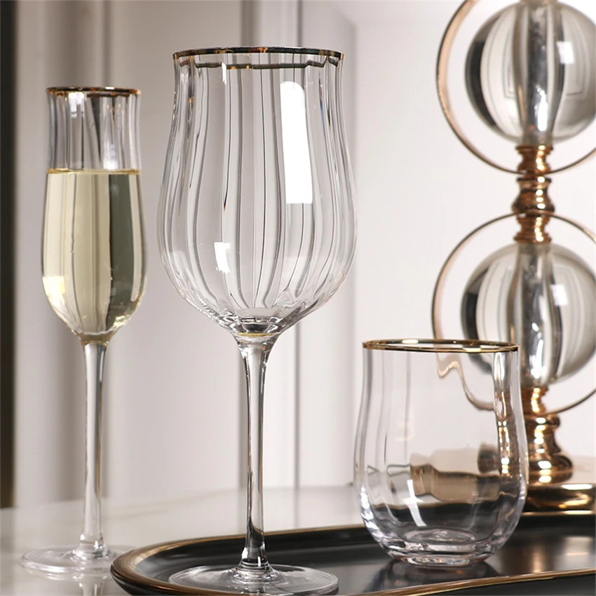 

Europe Vertical Stripe Crystal Glass Cup Colorful Wine Glasses Gold Wire Wedding Goblet Champagne Cup Home Decor Accessories