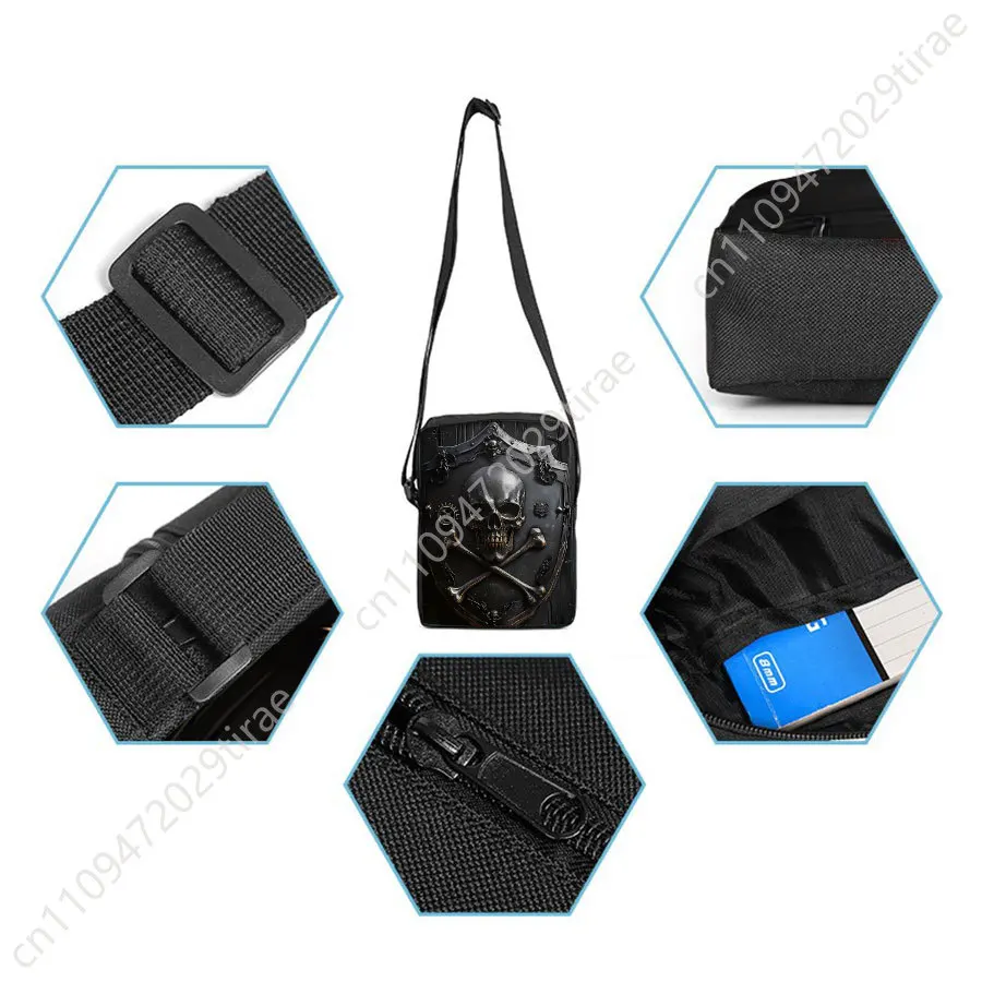 Tas Selempang Pola Tengkorak Gagak Baru untuk Anak Laki-laki/Perempuan Hadiah Terbaik Dompet Selempang Kartun Datar 2D Tas Kurir Remaja