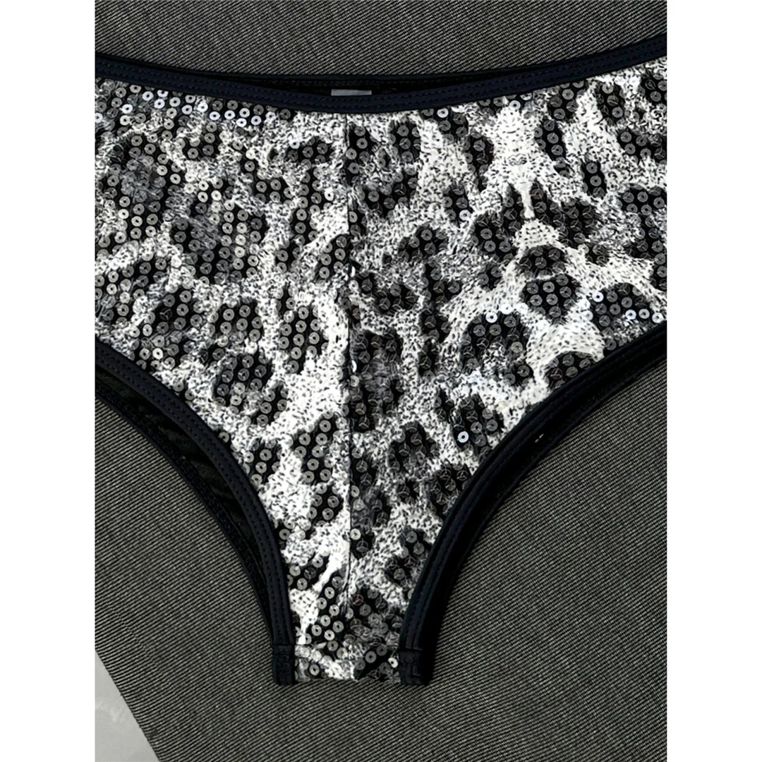 Sexy Bikini mit Leopardenmuster, Neckholder-Design und Pailletten, Damen-Badeanzug, zweiteiliges Bikini-Set, Badebekleidung, Badeanzug, Modell V8312. – Detail 14