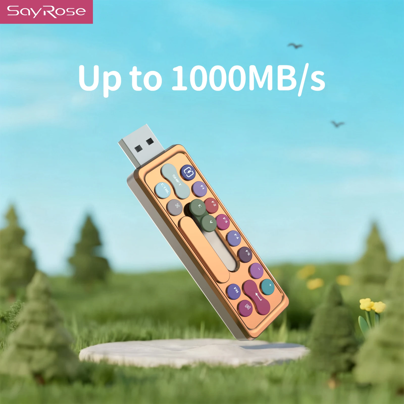SayRose UB03 Candy Color Keyboard Style Solid State Flash Drive USB3.2 Gen2 Dual USB A Type C Zinc Alloy 1TB High Speed External Storage For IPhone Laptop Desktop Gift