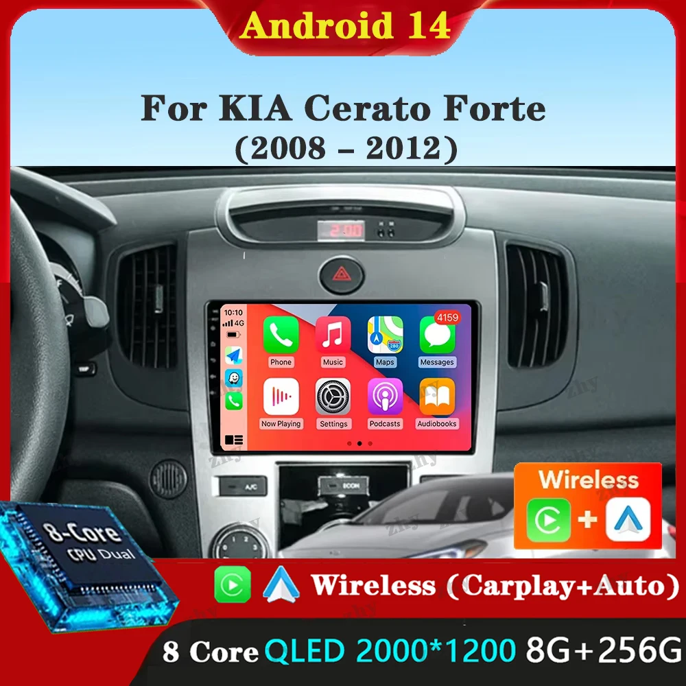 

Для KIA Cerato Forte 2008 2009 2010-2013 Автомобильный радиоприемник Android 14 Мультимедийный видеоплеер Авторадио GPS-навигация Carplay 9 "Экран