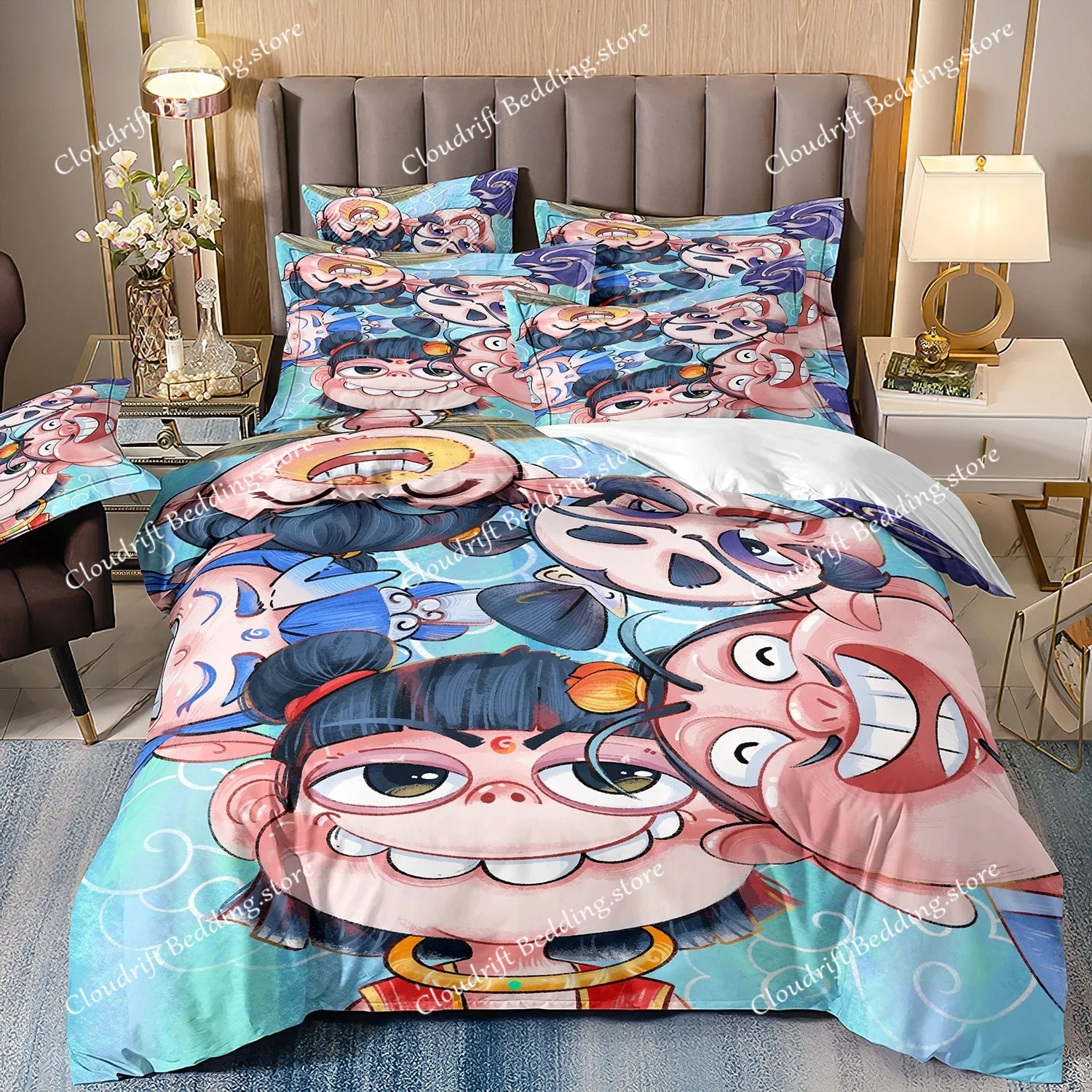 2025 Chinese animation Nezha quilt cover3D printing home bedding comforter set adult comforter set children's quilt cover