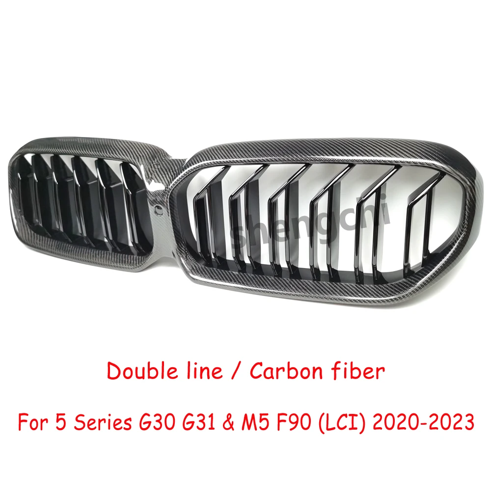 G30 LCI Carbon Fiber Front Bumper Grilles for BMW 5 Series G30 G31 F90 M5 Facelifted 520i 530i 540i M550i M550d Grills 2020-2023