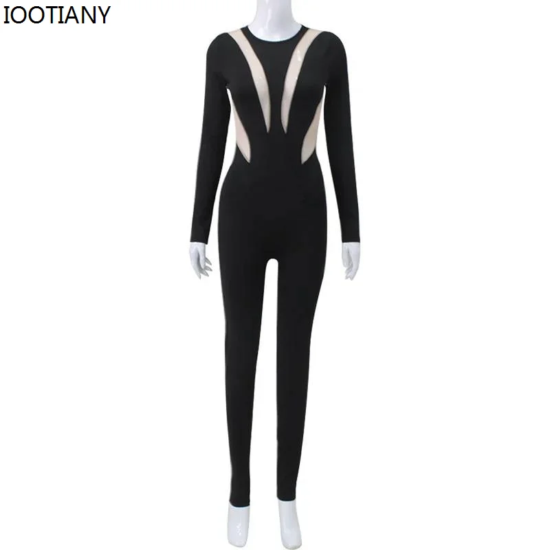 Halloween Game Cosplay Jumpsuit Sexy Mesh Hollow Patchwork Bodysuit Women O-Neck Long Sleeve Showing Dance Catsuit Rave Outfit