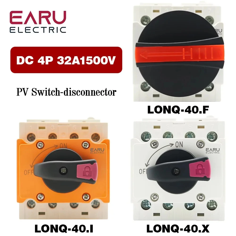 EARU 4P 32A DC 1500V Solar PV Photovoltaic Disconnector Rotary Isolator Disconnecting Switch Breaker Distribution Box Din Rail