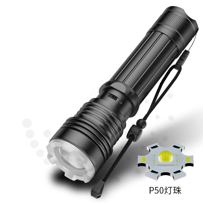 

P50 Power Torch Type Rechargeable Telescopic Zoom High Power Outdoor Waterproof Led Flashlight