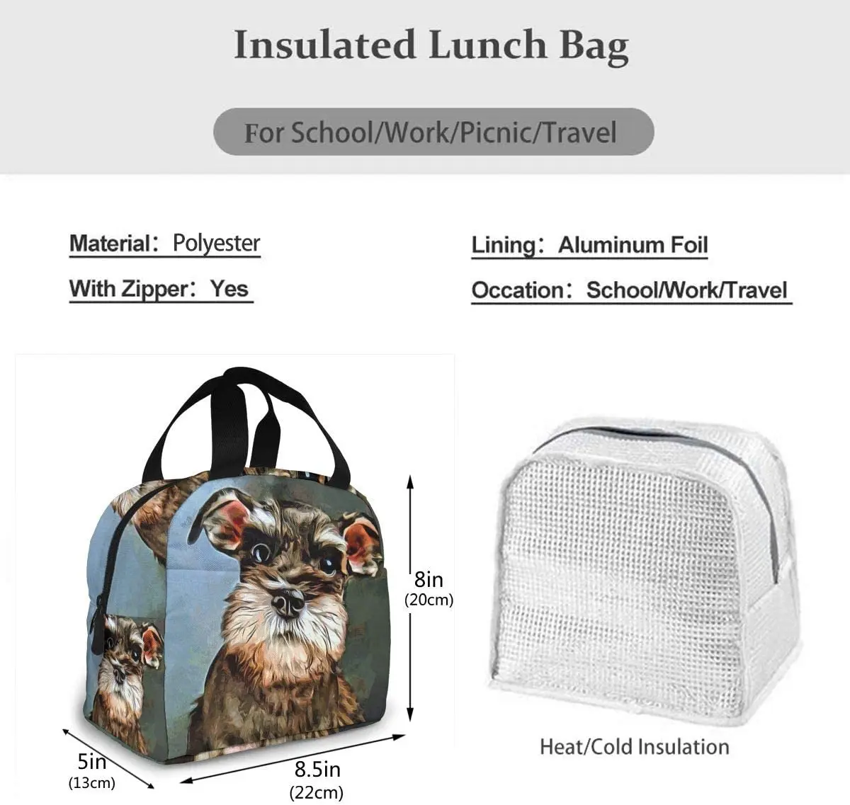 Cute Dog Lunch Bag Cooler Bag Women Tote Bag Insulated Lunch Box Water-resistant Thermal Soft Liner Lunch Container for Picnic