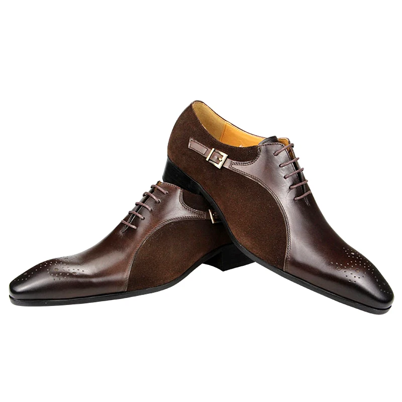 Zapatos de vestir de cuero de vaca genuino para hombre, calzado de boda, Brogue, hecho a mano, informal, Formal, de negocios