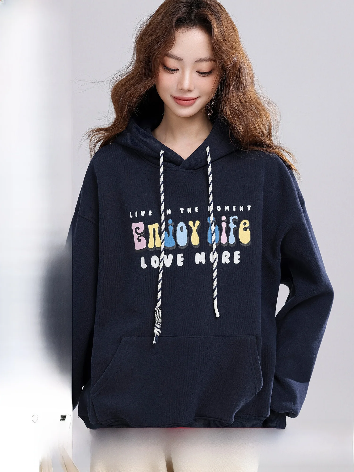 

Design Sensation Winter Hooded Fce Women's Sweatirt Casual Comfortable Korean Sle Long Sve Cotton Blend Jaet