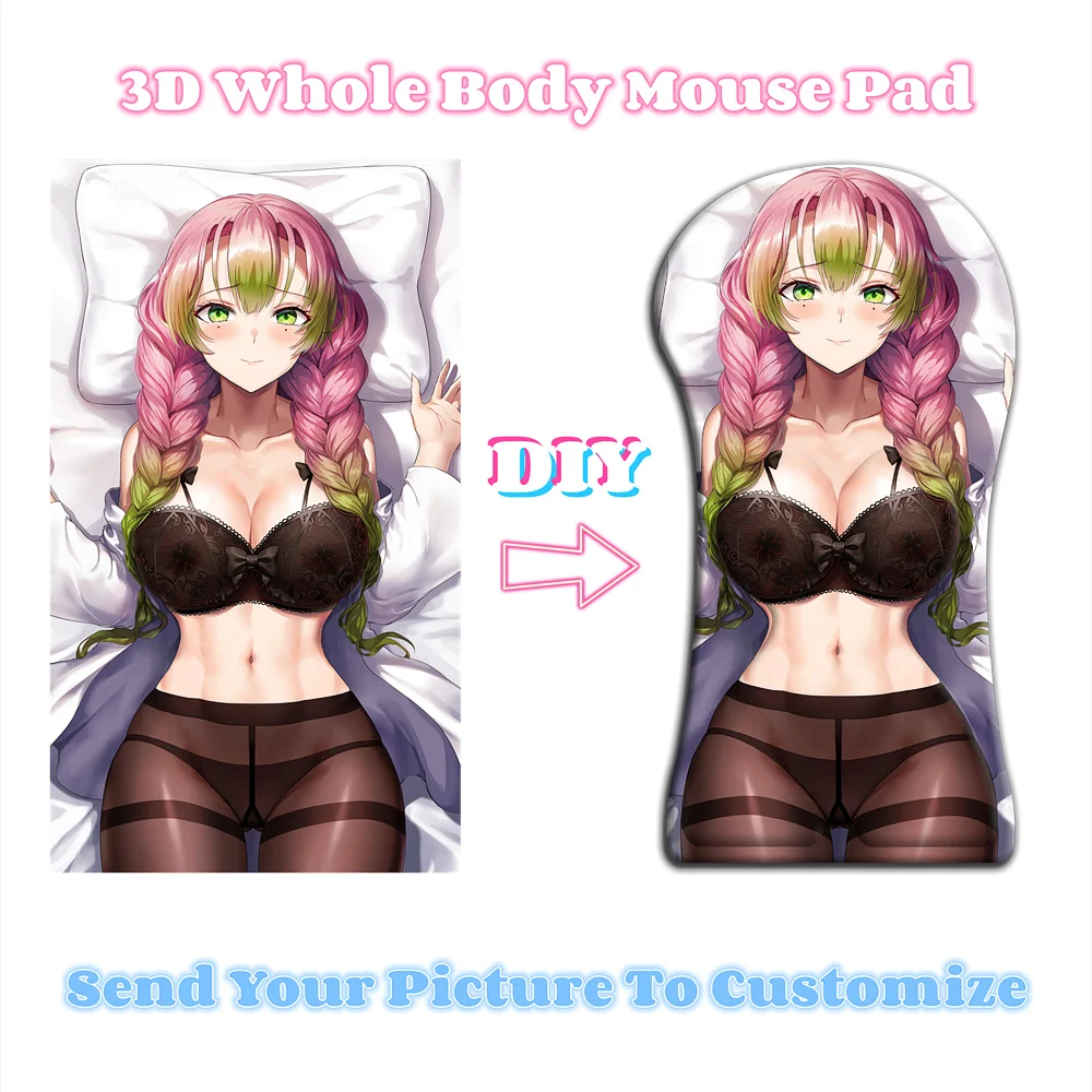 

New Creative 3D Whole Body Large Mouse Pad Custom DIY Kimetsu Yaiba Kanroji Mitsuri Arm Wrist Rest Anime Sexy Oppai Pad