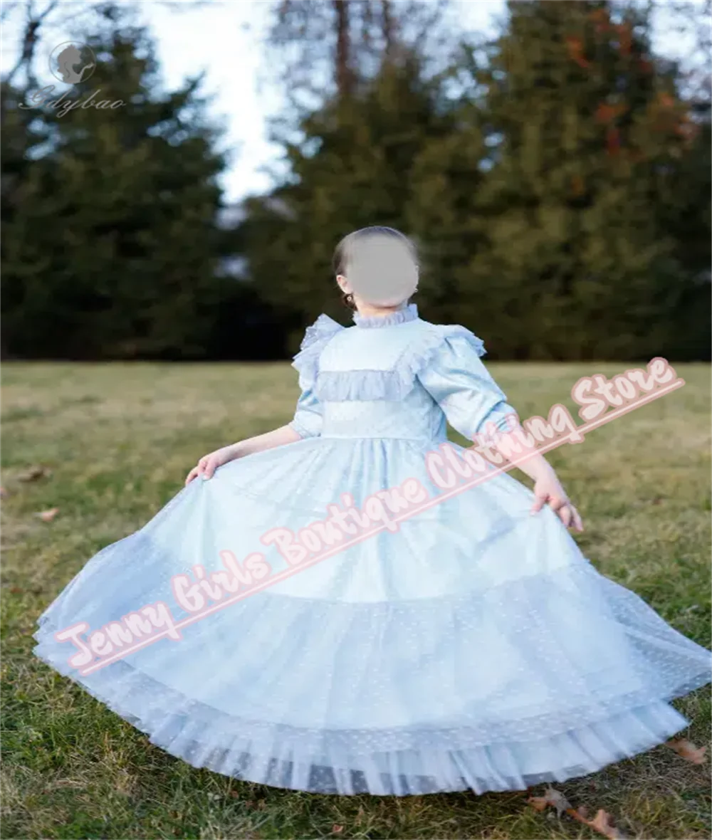 

15, платья Quinceanera, светло-голубое платье с короткими рукавами и высоким воротом, элегантное платье с цветочным узором для девочек, сетчатое сакратное платье принцессы на день рождения, свадьбу