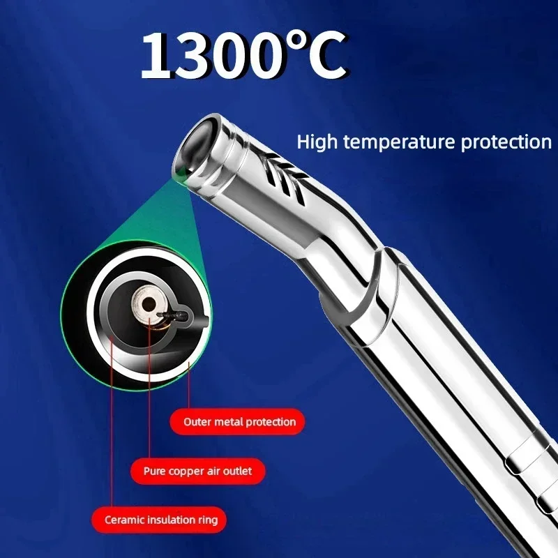 Outdoor Windproof Barbecue Igniter Metal Turbine Torch Blue Flame Butane Gas Lighter Kitchen Jewelry Welding Tool Safety Lock