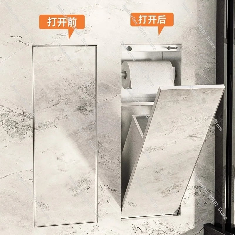304 Stainless Steel Recessed Wall Niche Trash Can Tissue Holder Combo Hidden Toilet Paper Dispenser Storage Cabinet view 5