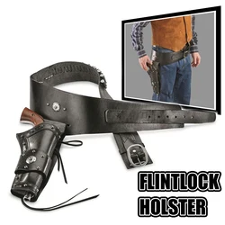 Flintlock Holster Waist Hanging PU Leather Revolver Bag with Bullet Case Medieval Pistol Holster Gun Holder with 20 Bullet Loops