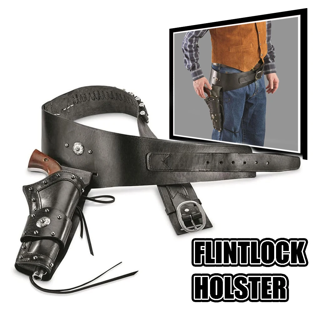 Flintlock Holster Waist Hanging PU Leather Revolver Bag with Bullet Case Medieval Pistol Holster Gun Holder with 20 Bullet Loops