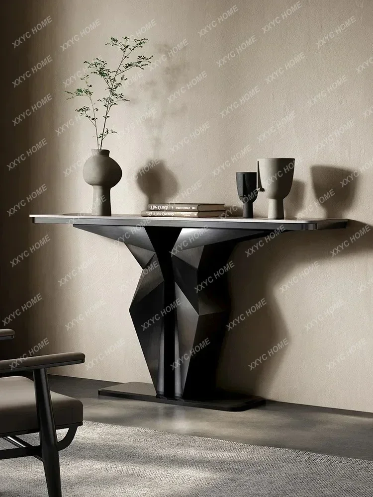 Italian Affordable Luxury Style Stone Plate Console High-End Modern Designer Model Home Wall Console Tables