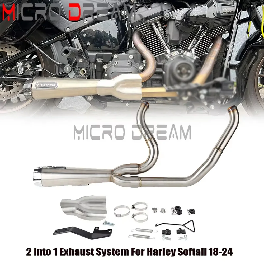 2-into-1 Full Complete Exhaust System For Harley Softail Low Rider S ST EI Diablo Street Bob 2018-up Swept-up Muffler Pipes