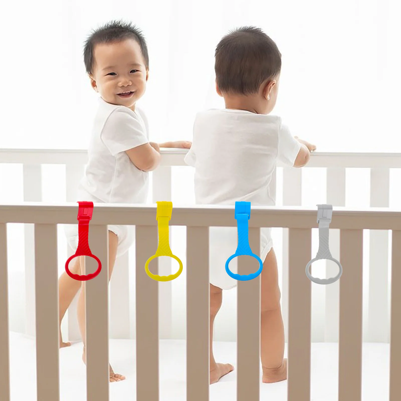 

4Pcs Baby Standing Pull Up Rings Crib Hooks Infant Toddler Walking Assistance Support Pull Rings Toddler Crib Hooks