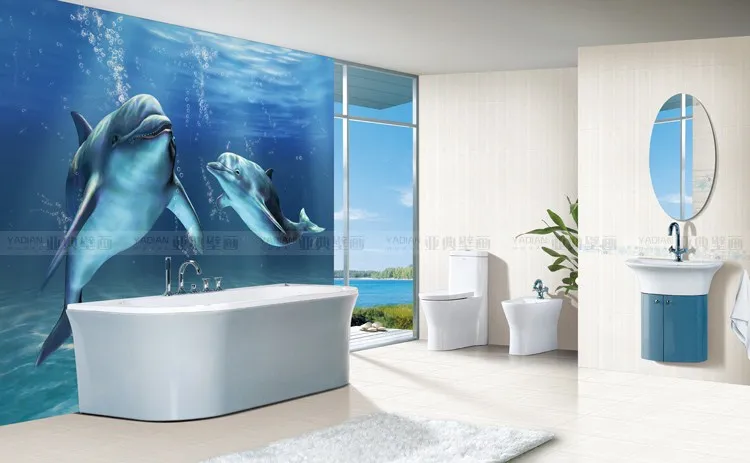 custom 3D dolphin ocean mural cartoon living room sofa bedside dining room children's room background wall wallpaper bedroom 8d