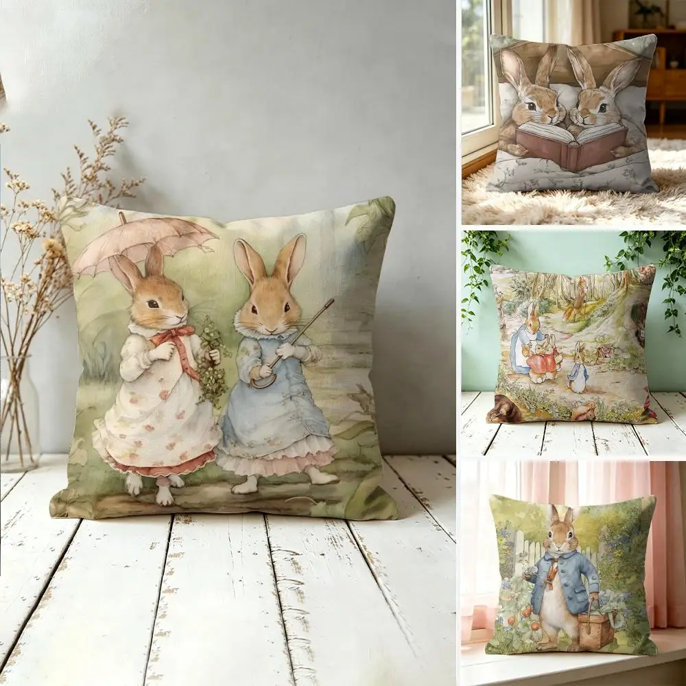 P-Peter R-rabbit Anime Cushion Cover Square Short Plush Pillow Case Living Room Sofa Home Decor Funda 40X40